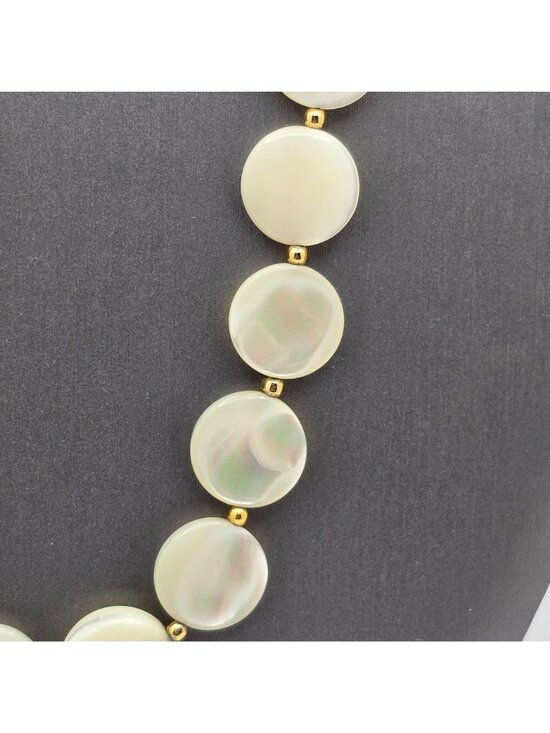 Estate Jewelry - Vintage Mother Of Pearl Coin Necklace Gold Plated Nautical Chic Shell Jewelry